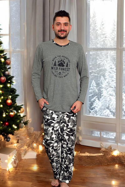 Tamsiai mėlyna vyriška pižama su languotomis kelnėmis - Drabužiai