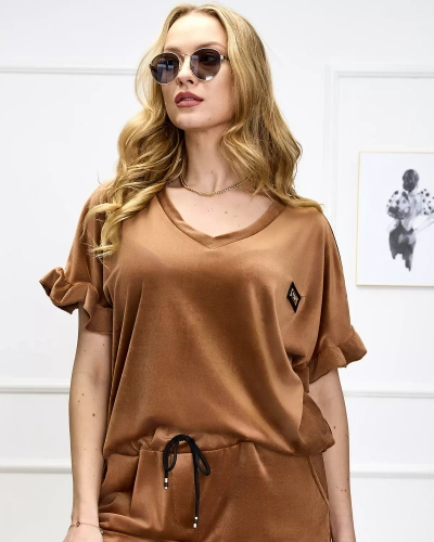 Rudas moteriškas sportinis kostiumas su puošmenomis - Apranga