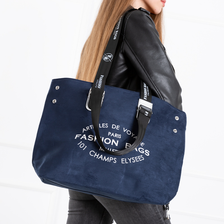 Темно-синяя женская сумка с надписями
