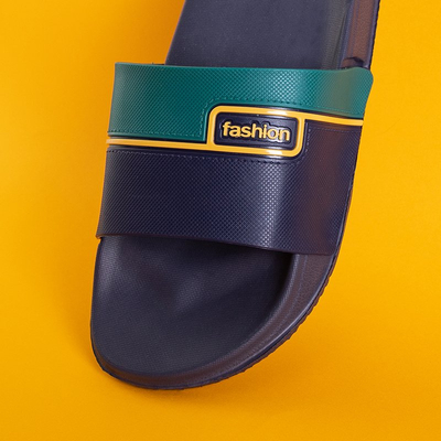 Темно-синие мужские резиновые шлепанцы с зеленой вставкой Maxo