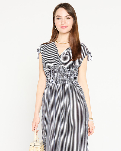 Женское черное платье макси в полоску - Одежда