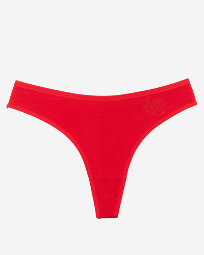 Moteriški raudoni medvilniniai stringai su siuvinėjimu - Apatiniai