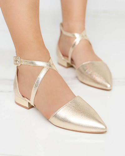 Moteriškos auksinės balerinos plokščiakulniais Osies- Batai