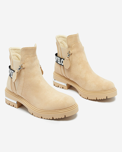 Moteriški smėlio spalvos izoliuoti ekologiški zomšiniai batai Lottci - Avalynė