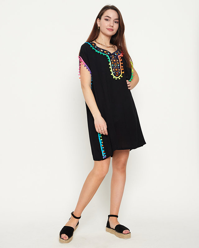 Moteriška juoda vasarinė paplūdimio tunika su kutais - Drabužiai