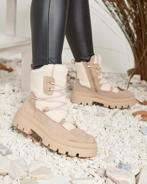 Royalfashion Šviesiai rudi moteriški traperiniai batai su avikailiu Getatsa