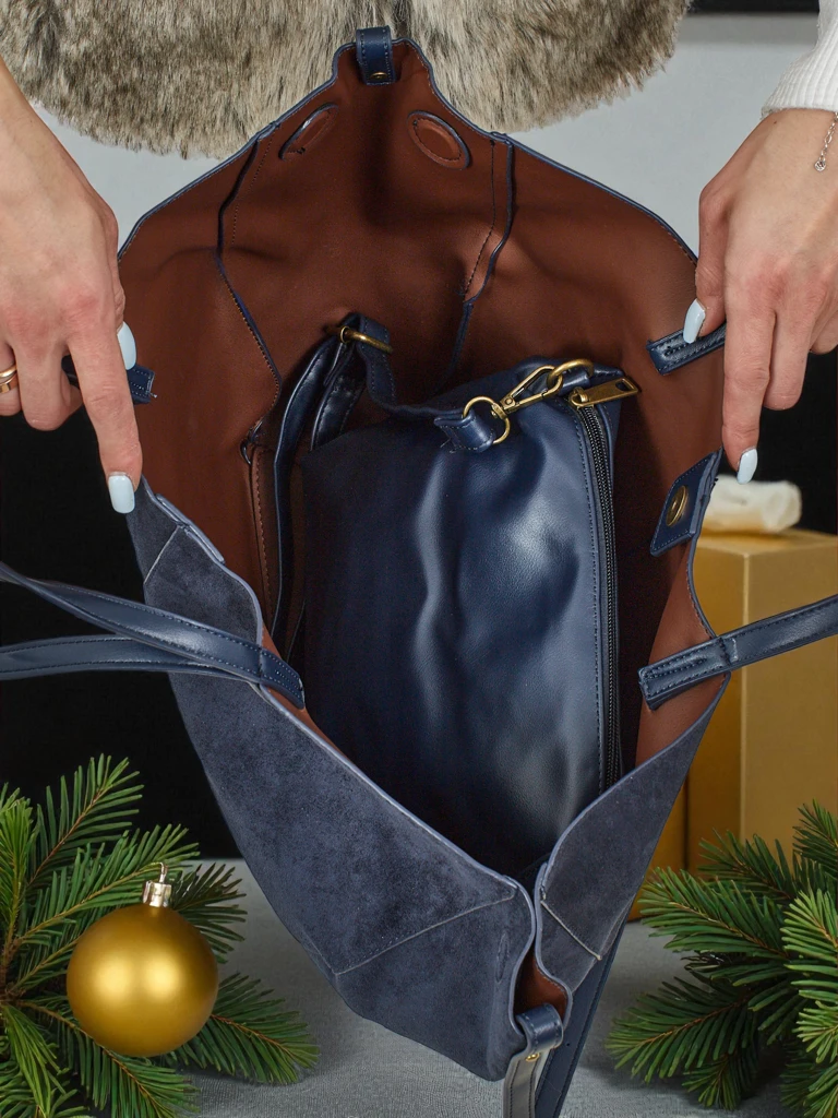 Женская сумка-шоппер из экозамши с маленькой сумочкой из экокожи в комплекте 2в1 Elinea