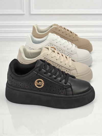 Damskie sneakersy platforma Perseida Royalfashion czarne skóra ekologiczna