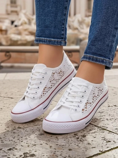 Aurelia Bianco - Ažūriniai balti Royalfashion audinio sportbačiai, 40 dydis