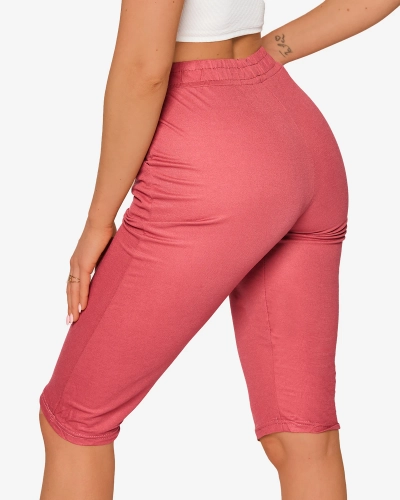 Tamsiai rožiniai moteriški 3/4 ilgio medžiaginiai šortai PLUS SIZE- Drabužiai