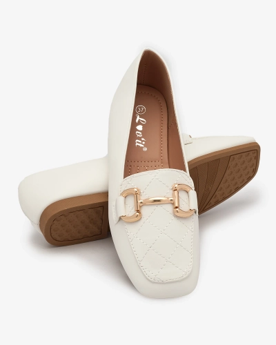 Royalfashion Balti moteriški dygsniuoti mokasinai su aukso puošyba Wetifa