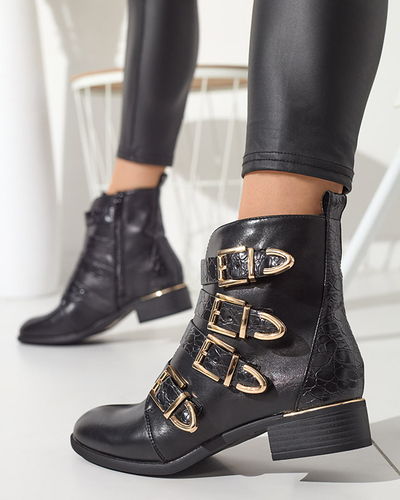 Женские сапоги с золотыми застежками и черным тиснением Letta-Footwear