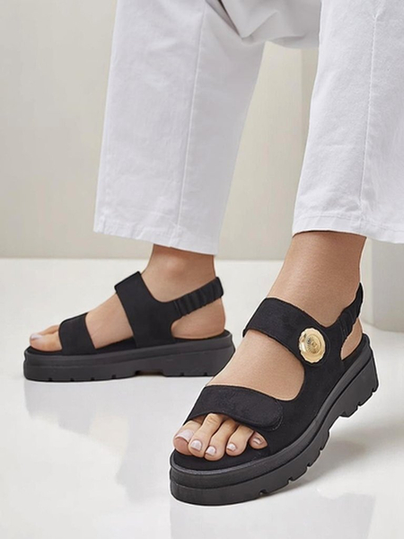 Sandały damskie Royalfashion Anthea Nero – czarny zamsz, platforma 5 cm