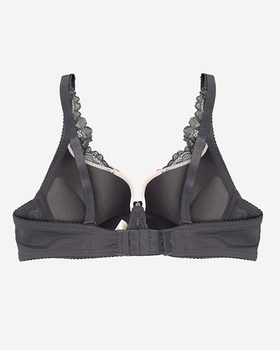 Бюстгальтер розовый женский с серым кружевом - Нижнее белье
