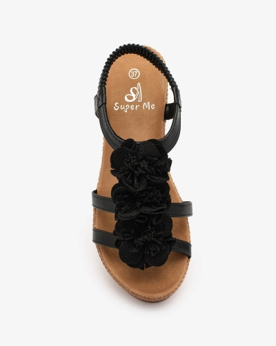 OUTLET Royalfashion Juodi moteriški sandalai su gėlėmis Sareti