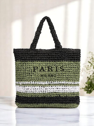 Royalfashion Didelė šiaudinė moteriška rankinė Paris Stripe