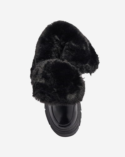 Женские ботинки-снежки на плоской подошве черного цвета Sapollo- Footwear