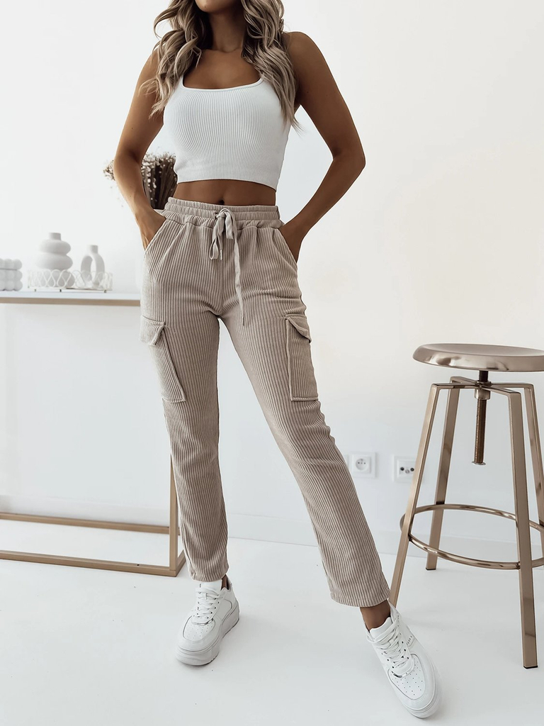 Royalfashion Бежевые женские ребристые боевые брюки