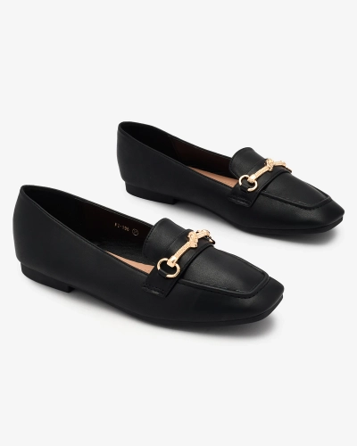 Royalfashion Черные женские мокасины с золотым украшением Olerika