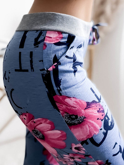 3/4 mėlynos ir rožinės spalvos moteriški šortai su PLUS SIZE raštu - Drabužiai