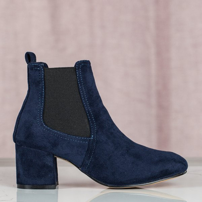Granatowe botki na wyższym słupku Anabella - Obuwie