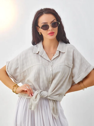 Женская хлопковая рубашка Royalfashion с тиснением и короткими рукавами