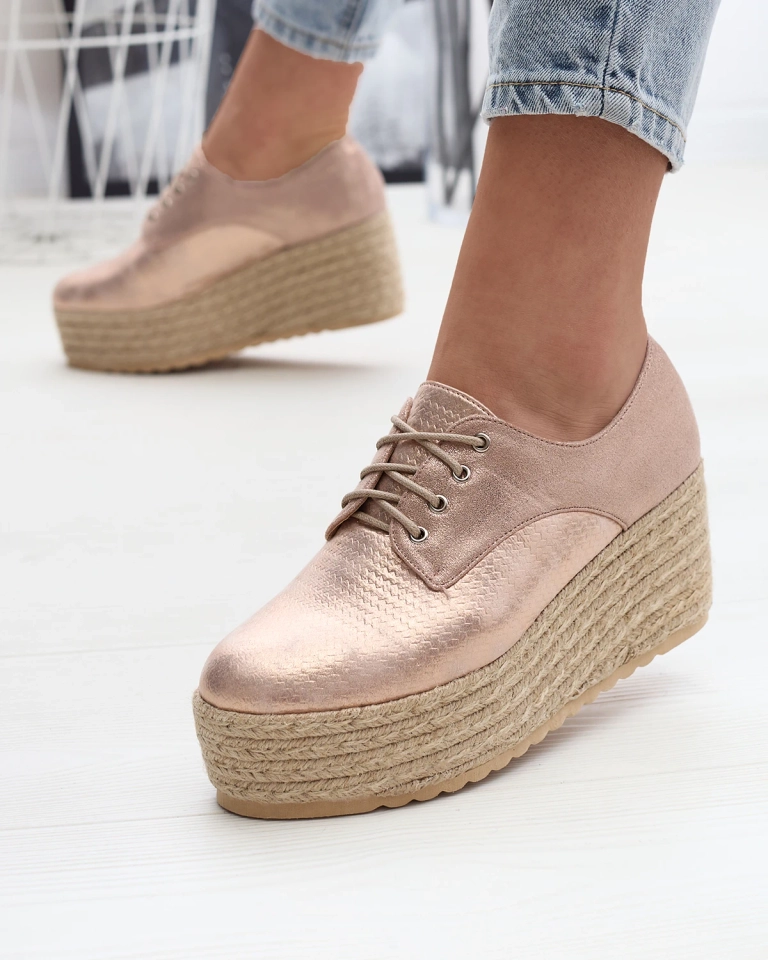 Розово-золотистые женские полусапожки на котурнах Caidoo- Obuwie