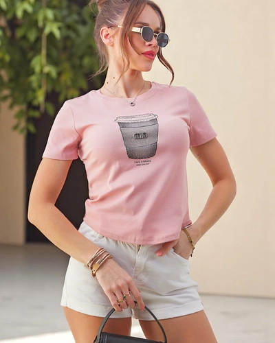 Royalfashion moterų medvilnės marškinėliai su rhinestone spauda