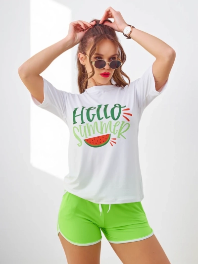 Спортивный костюм Royalfashion для женщин с футболкой и шортами Hello Summer