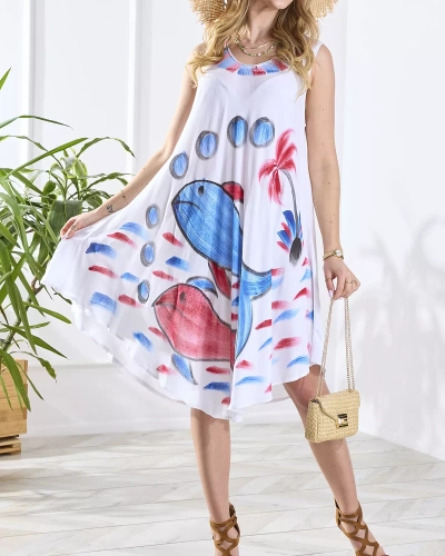 Paplūdimio balta suknelė-sijonas su spalvingu raštu - Apranga