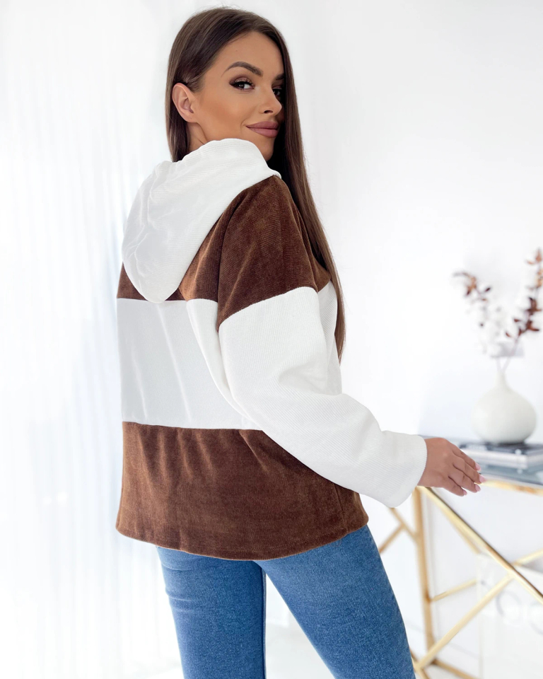 Royalfashion Baltai rudas oversize moteriškas džemperis su gobtuvu