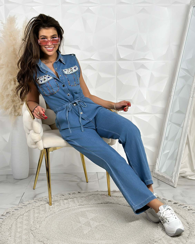 "Royalfashion" moteriškas kostiumas su cirkonais ir perlais