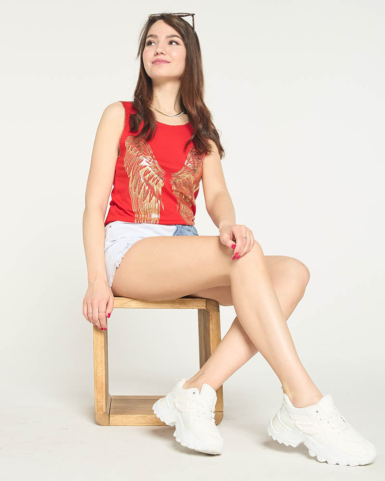 Красный женский топ с принтом золотых крыльев