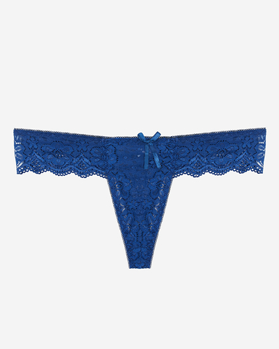 Женские кружевные стринги темно-синего цвета с бантом - Нижнее белье