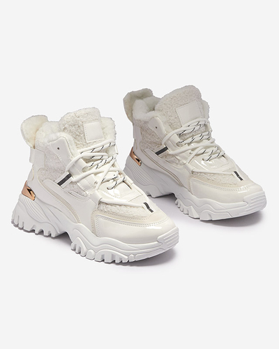 Balti moteriški sportiniai bateliai su kailiu "Sagglo- Footwear"