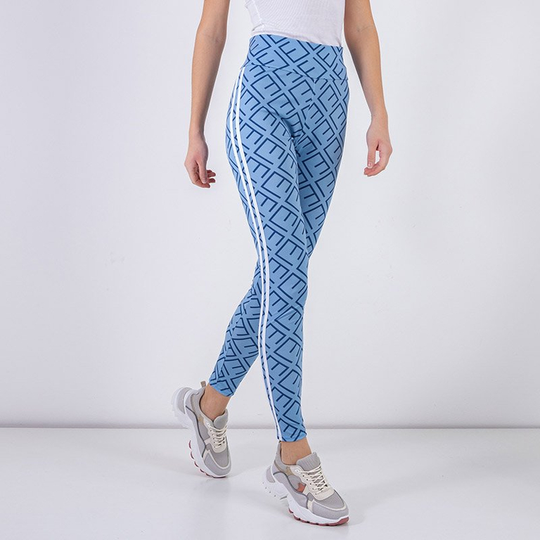 Голубые женские леггинсы с геометрическим принтом - Одежда