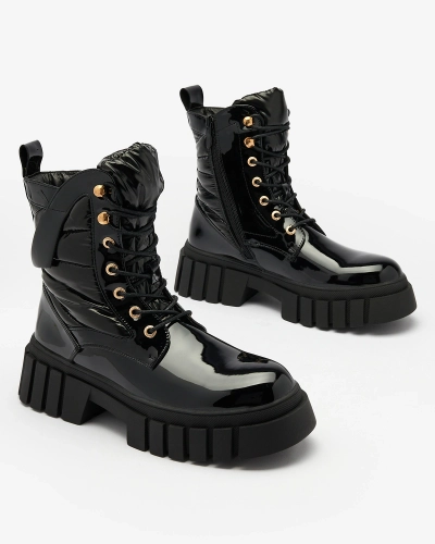 Royalfashion Женские лакированные черные сапоги Wefetto