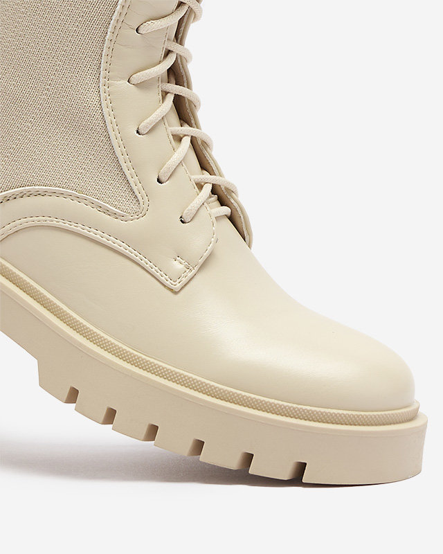 Женские высокие сапоги до колена на шнуровке бежевого цвета Afasa - Обувь