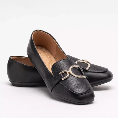 OUTLET Черные женские мокасины с тиснением и орнаментом на носу Gilis - Обувь