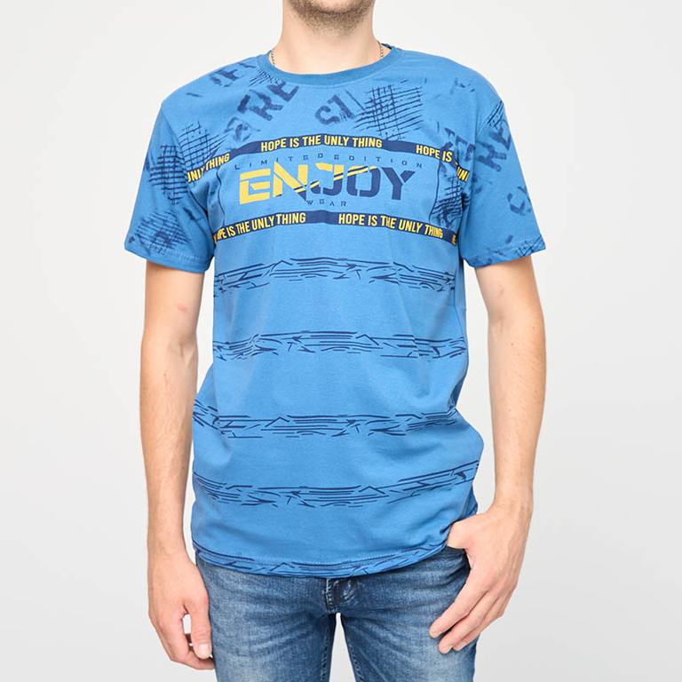 Vyriški mėlyni marškinėliai su užrašu ENJOY- Clothing