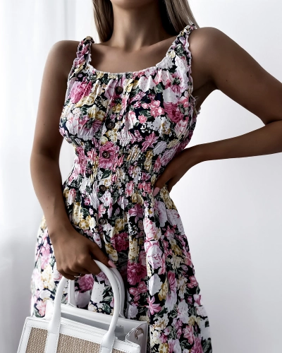 Женское платье длиной до колена с цветочным рисунком розового цвета Одежда