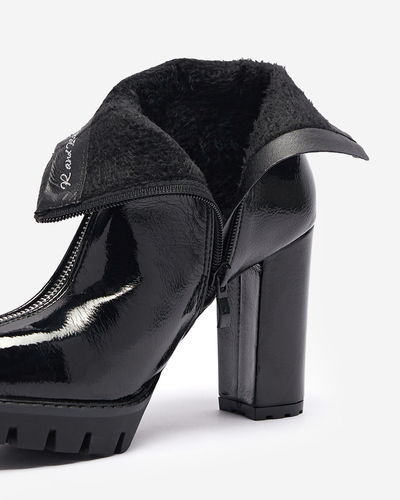 Черные лакированные женские сапоги на высокой шпильке Fallida- Footwear