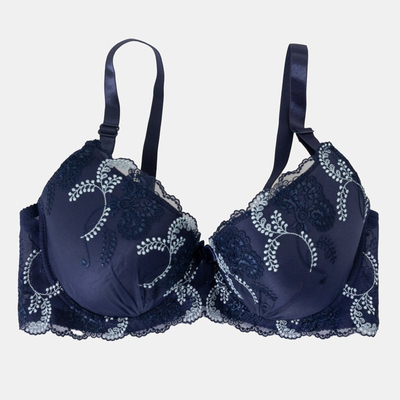 Темно-синий бюстгальтер на подкладке с кружевом - Нижнее белье