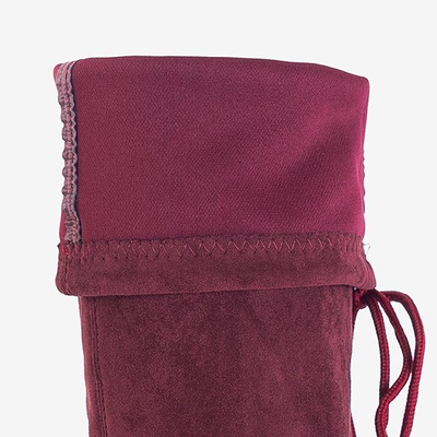 Bordowe damskie kozaki za kolano z cyrkoniami Scarlett - Obuwie