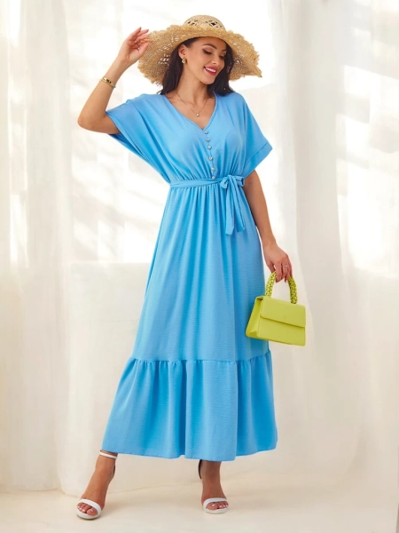 Royalfashion Moteriška midi suknelė su trumpomis rankovėmis ir dekoratyviniais mygtukais