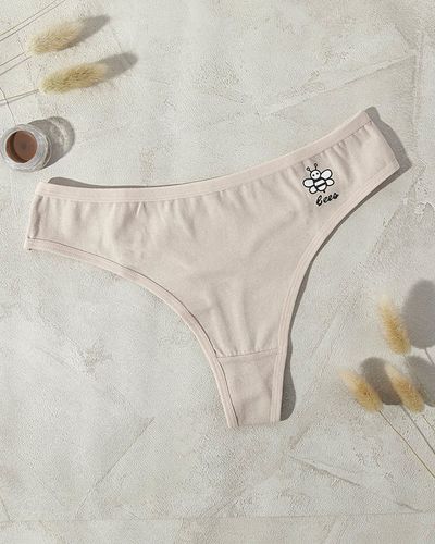 Бежевые хлопковые однотонные женские трусики с принтом - Нижнее белье