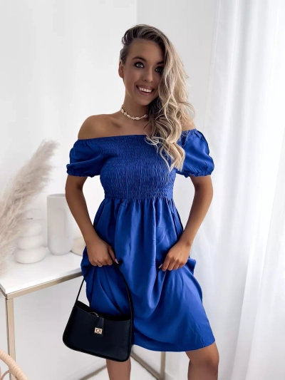 Tamsiai mėlyna moteriška mini suknelė a'la hiszpanka- Apranga