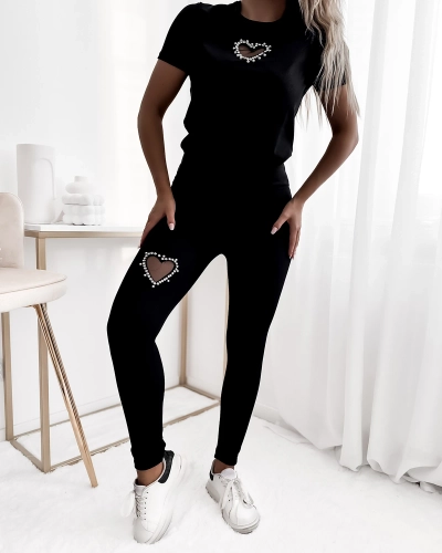"Royalfashion" Juodas moteriškas sportinis rinkinys su širdelėmis