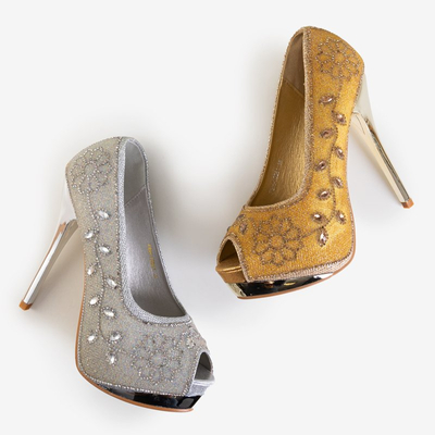 Золотые мерцающие женские туфли со стразами Penina