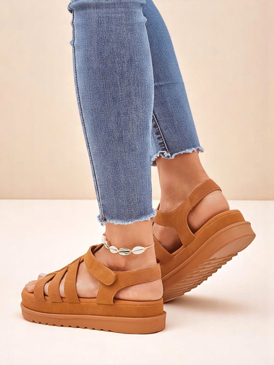 Женские сандалии Callista Camel на платформе Royalfashion из эко-кожи